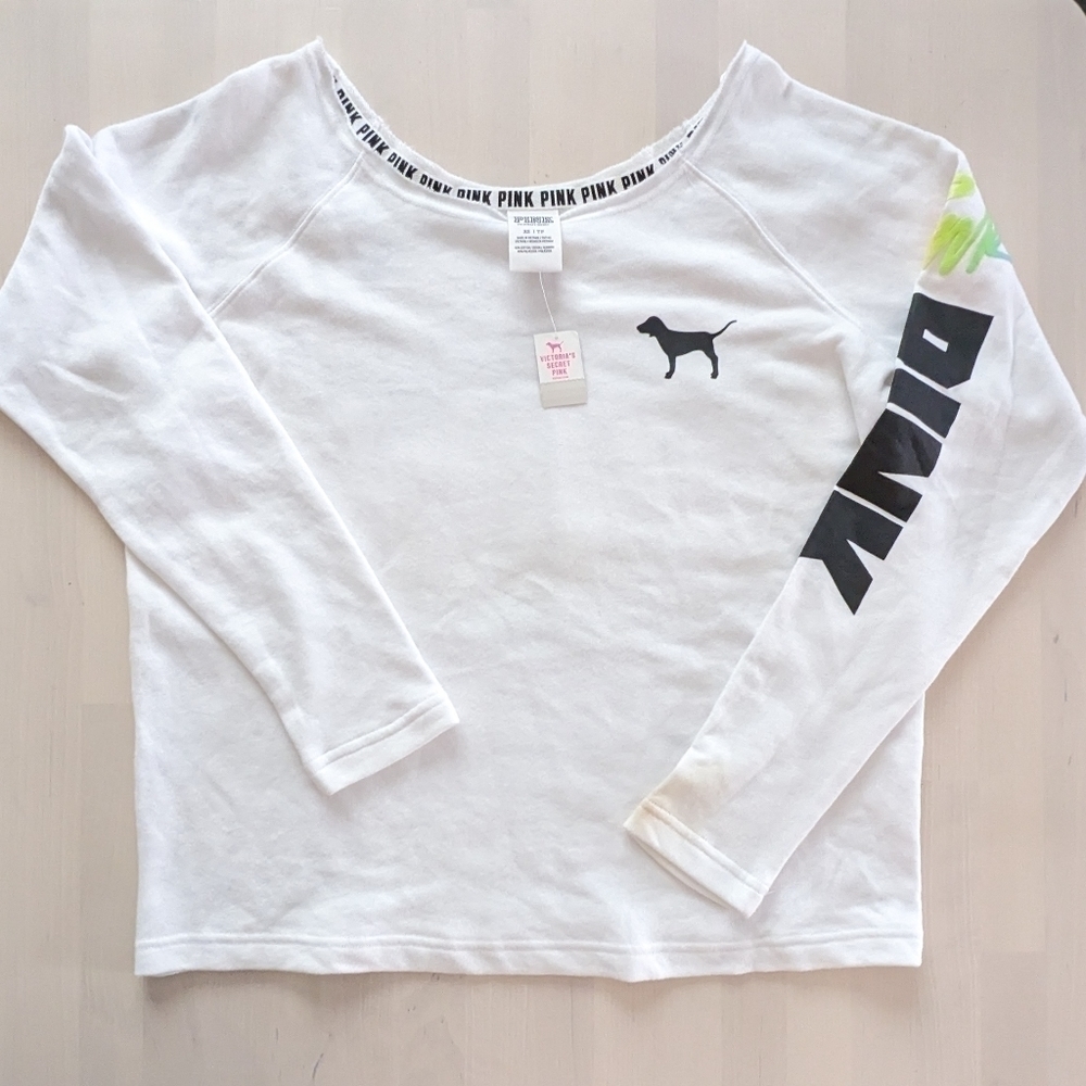 🧡 PINK Victoria's Secret Scoop Neck Pullover Sweatshirt... AS IS. PLEASE READ.